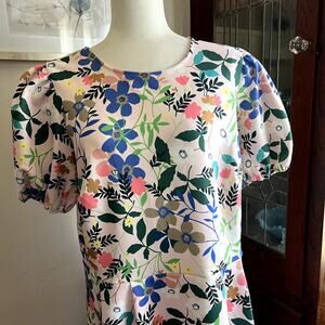 Floral Puff Sleeve Scuba Midi Dress Pink Multicolor Eloquii 16 NWT